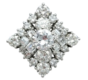 Round and Asscher Cut Natural Diamond Square Ballerina Ring 18 Karat Gold