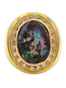Bold Boulder Opal and Diamond Men's Ring in 14 Karat Gold