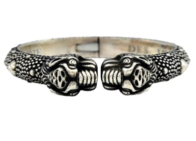 Gucci Sterling SIlver Garden Le Marche Des Merveilles Cuff with Tiger Heads