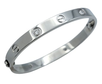 Cartier Love Bangle Bracelet 18 Karat White Gold with 4 Diamonds Size 16