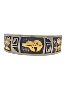 Arland F Ben Navajo Symbol Cuff Bracelet in 14K Yellow Gold & Sterling Silver