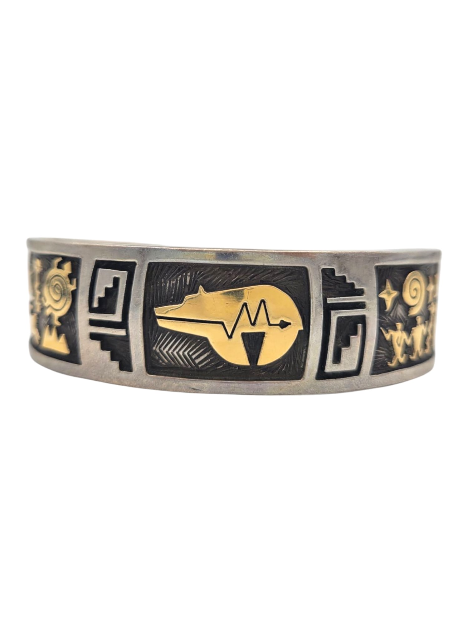 Arland F Ben Navajo Symbol Cuff Bracelet in 14K Yellow Gold & Sterling Silver (1 of 5)