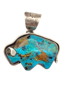 Dorothy & Terrnace Emery Turquoise Sterling Silver Bear Pendant