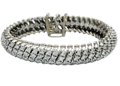 20.10 CTW Five Row Round Brilliant Natural Diamond Bracelet in 14 Karat White Gold
