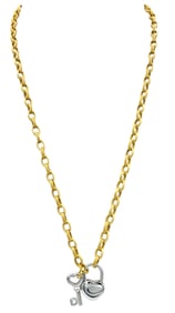 Two-Tone 14 Karat Gold Oval Link Necklace with Heart Lock and Key