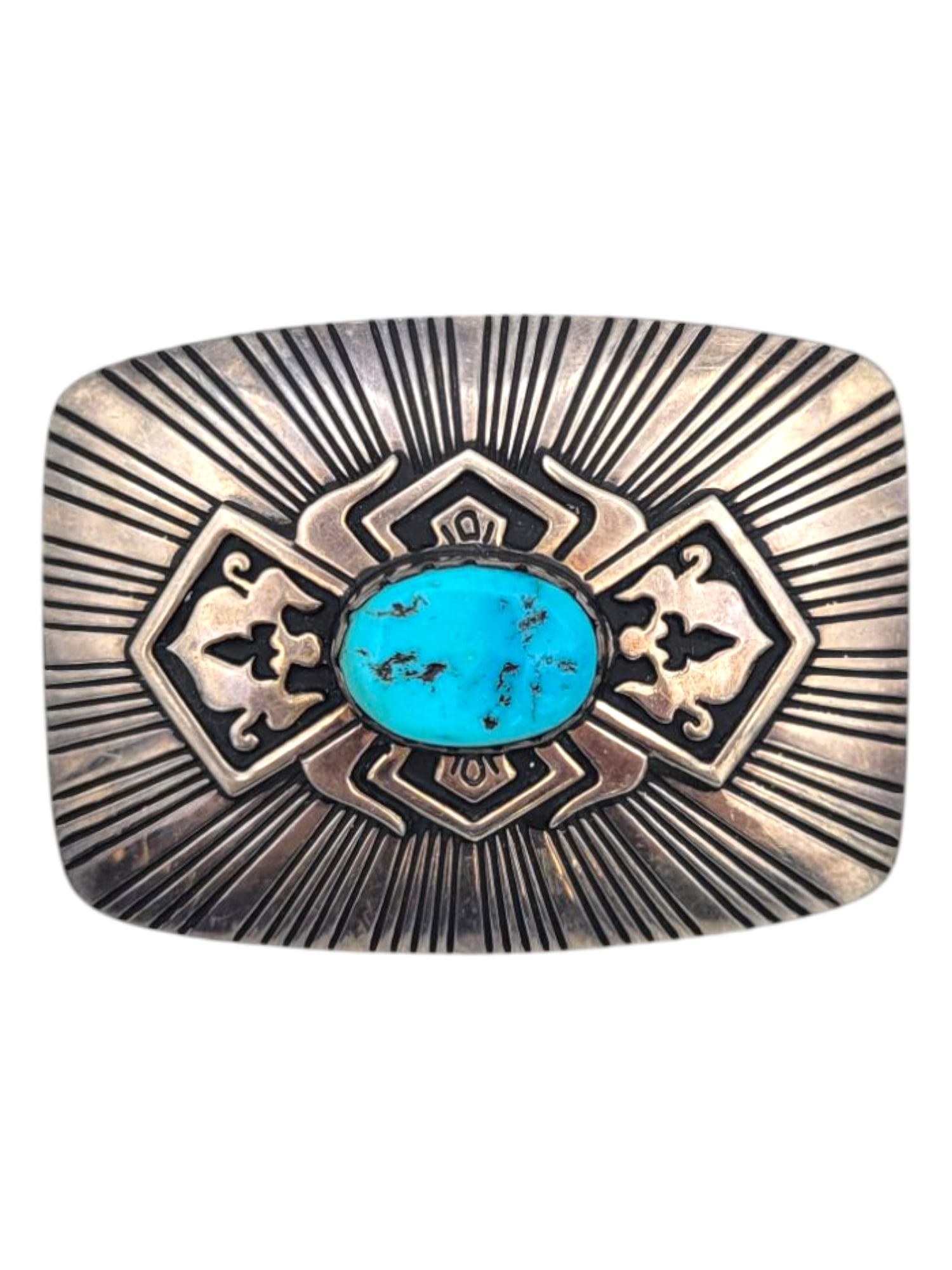 Signed Thomas Singer Sterling Silver with Turquoise Belt Buckle (1 of 5)