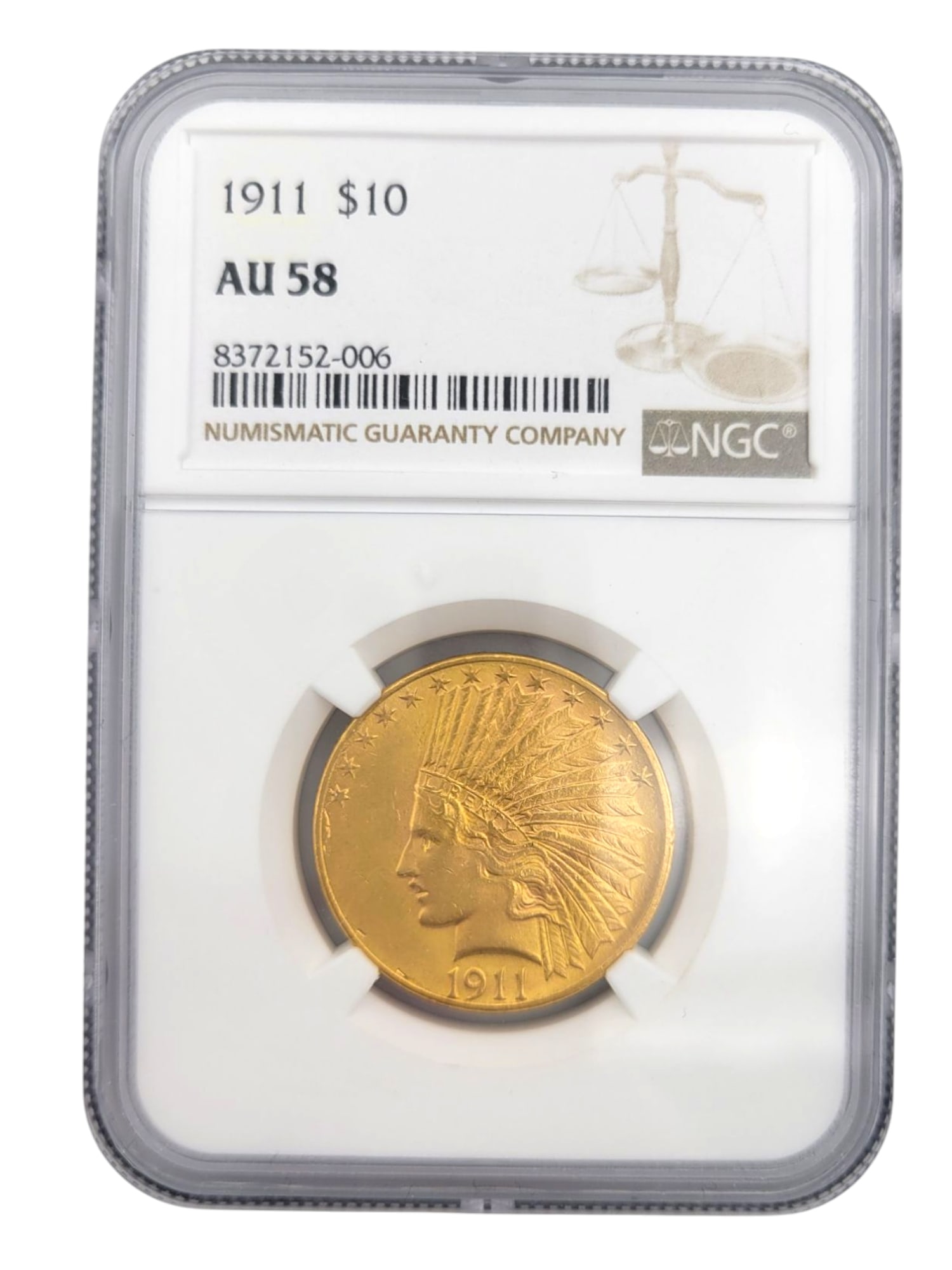 1911 $10 AU 58 Indian Head Gold Coin NGC Certified