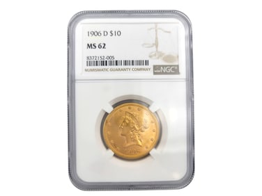 1906 D $10 MS 62 Liberty Head Gold Coin NGC Certified