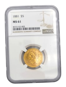 1881 $5 MS 61 Liberty Head Half Eagle Gold Coin NGC Certified