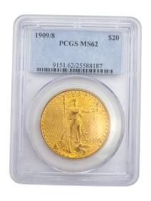 1909/8 $20 Saint-Gaudens PCGS MS62