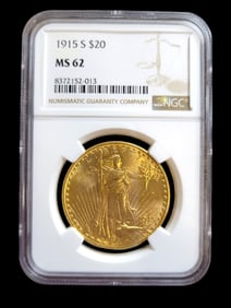 1915 S $20 MS 62 Liberty Double Eagle Gold Coin NGC Certified