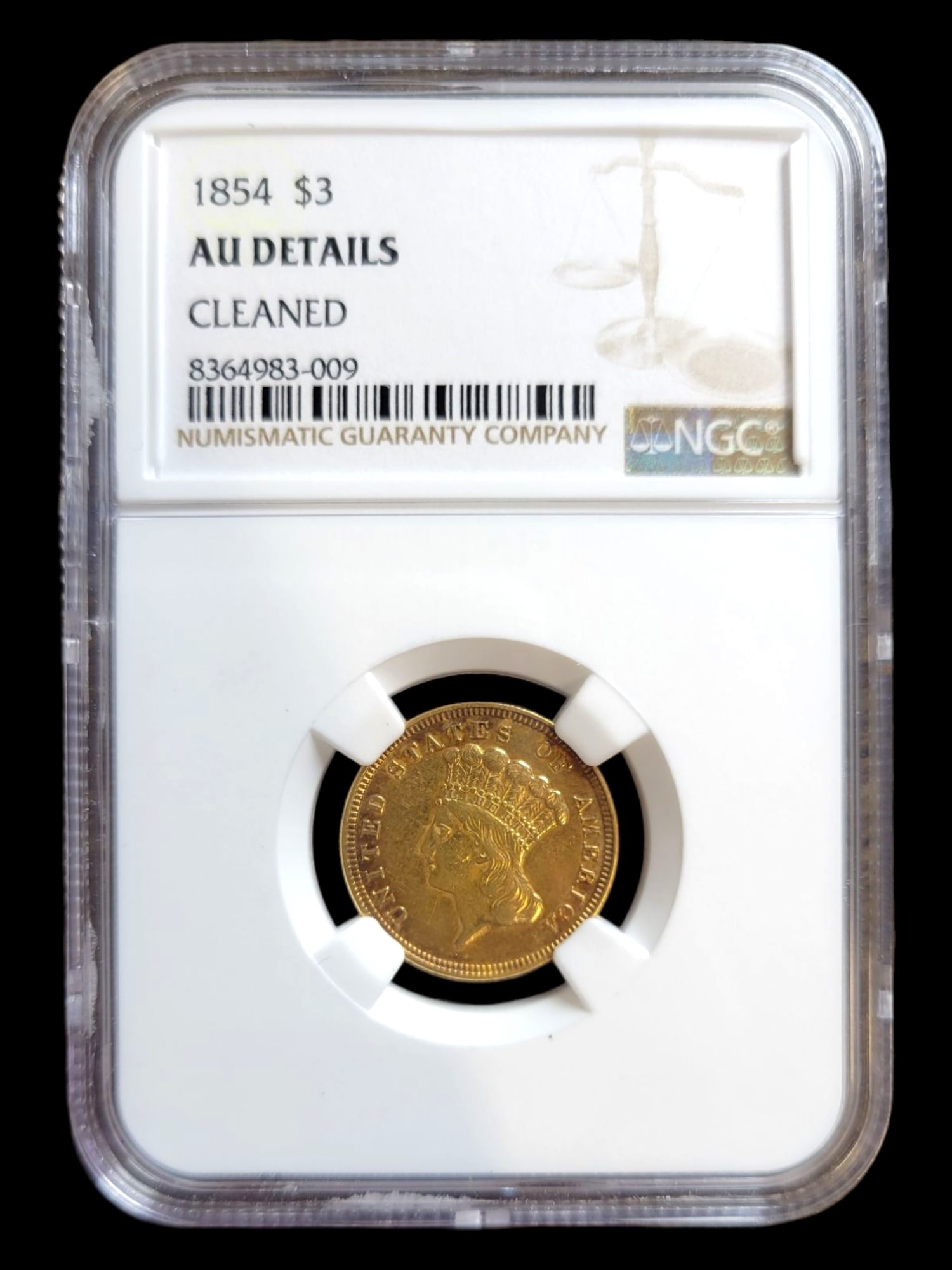 1854 $3 AU Details Cleaned U.S. Gold Coin NGC Certified (1 of 4)