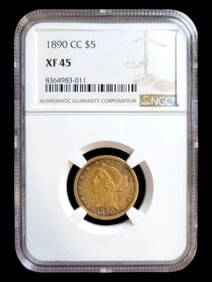 1890 CC $5 XF U.S. Gold Coin NGC Certified