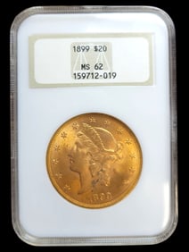 1899 $20 MS 62 Liberty Head Double Eagle Gold Coin NGC Certified