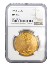 1914 S $20 MS 63 Saint-Gaudens Double Eagle Gold Coin NGC Certified