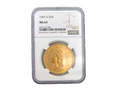 1907 S $20 MS 63 Liberty Double Eagle Gold Coin NGC Certififed