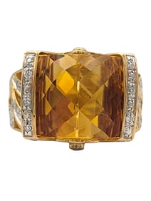 Yellow Beryl & Diamond Cocktail Ring in 14 Karat Yellow Gold