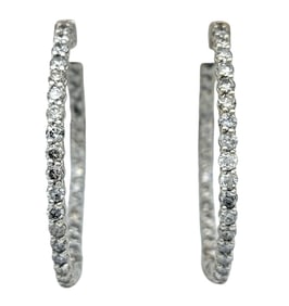 Large 1 3/8" Diamond Inside Out Hoop Earrings 2.8 Carats Total
