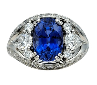3.10 Carat Oval Mixed Cut Untreated Sapphire and Diamond Ring in Platinum