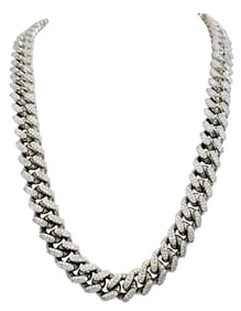 14K White Gold Cuban Link Necklace with 22.8 CTW Diamonds