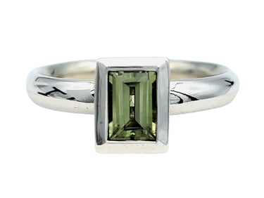 Solitaire Emerald Cut Green Sapphire Ring in 14K White Gold