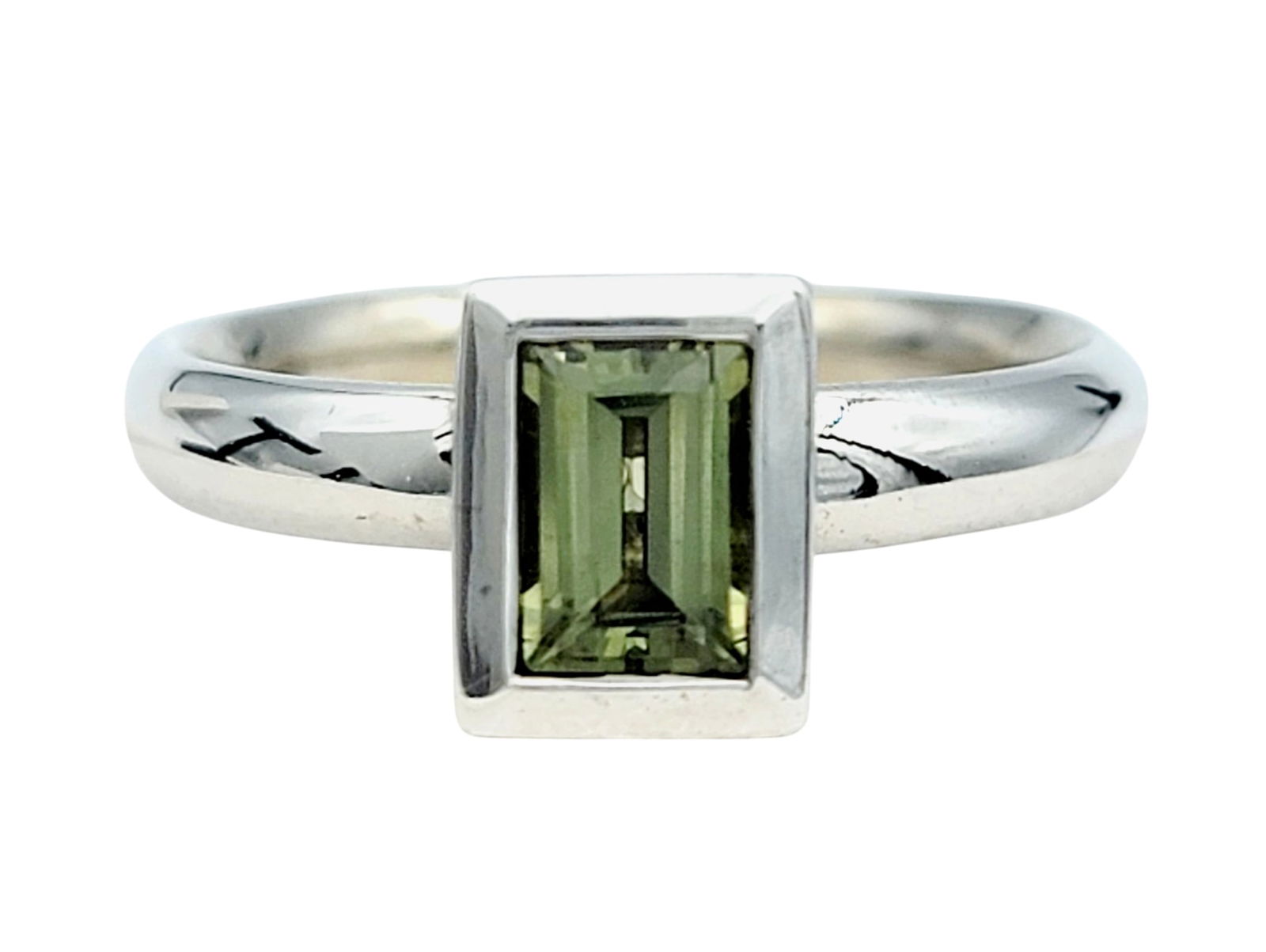 Solitaire Emerald Cut Green Sapphire Ring in 14K White Gold (1 of 8)