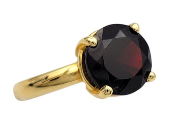 Solitaire Dark Red Round Cut Garnet Ring in 14K Yellow Gold