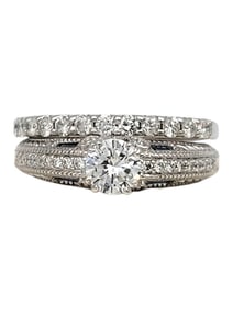 Diamond Engagement Ring and Wedding Band Set in 14 Karat White Gold