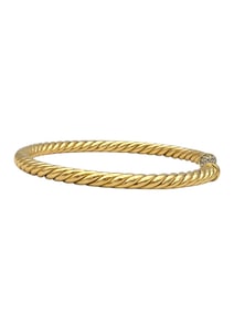 18 Karat Yellow Gold Cable Cuff Bracele with Pave Diamond Ends