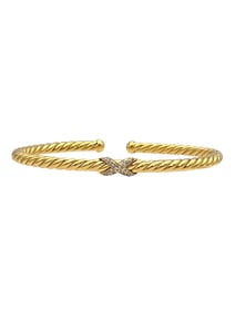 18 Karat Yellow Gold Cable Cuff Bracelet with Pave X Station