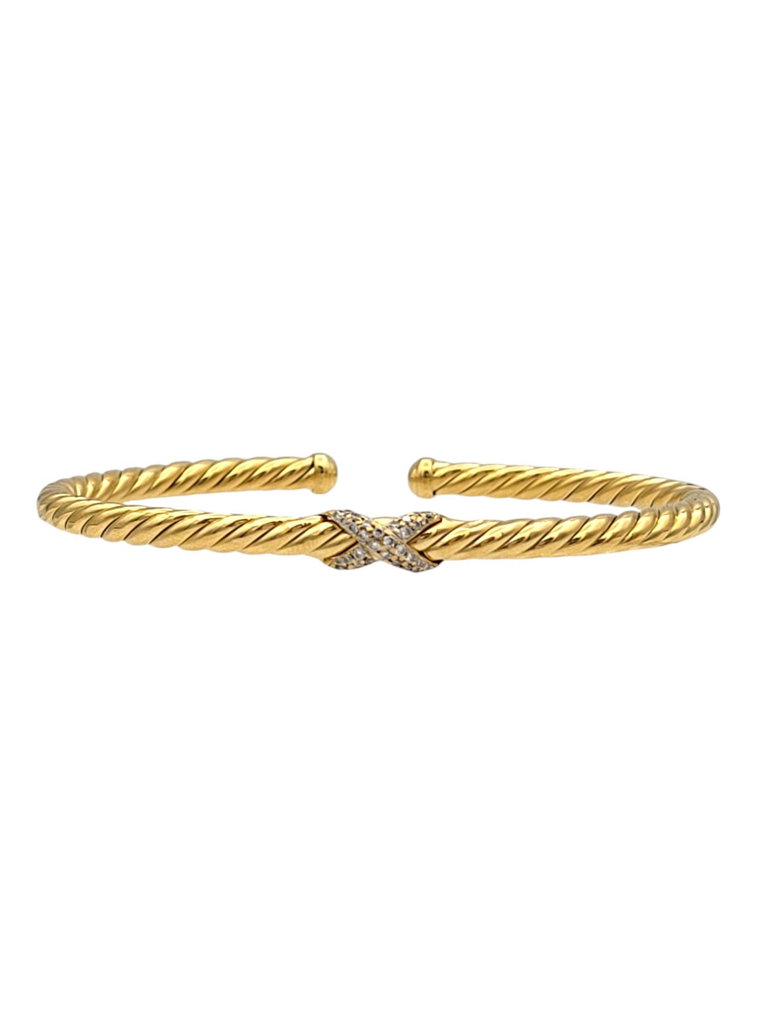 18 Karat Yellow Gold Cable Cuff Bracelet with Pave X Station (1 of 8)