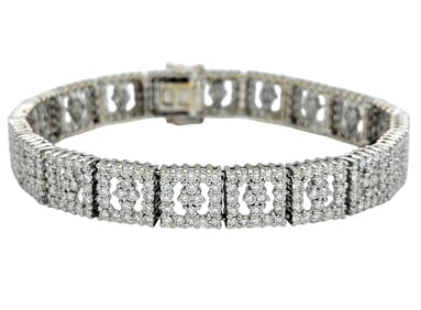 8.20 Carats Total Natural Diamond Pave Square Link Bracelet in 18 Karat White Gold