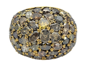 Multi Cut Fancy Cognac Diamonds Large Bombe Cocktail Ring in 18 Karat Gold
