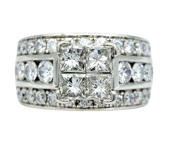 3.70 Carat Total Multi-Diamond Cluster Style Engagement Ring in 14K White Gold