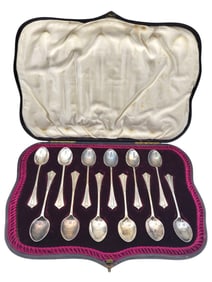 Victorian Antique Sheffield Demitasse Set of 12 Silver with original Box