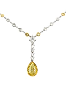 Gregg Ruth Yellow and White Diamond Station Drop Necklace Two-Tone 18 Karat Gold