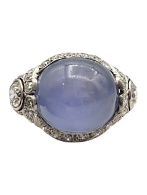 Oval Cabochon Star Sapphire and Diamond Ring in Platinum 15.4 Carats Total