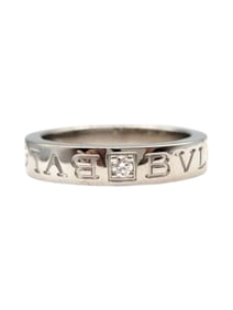 Bulgari Womens Double Logo Wedding Band Ring with Diamond in 18 Karat White Gold