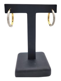 Hoop Earring Textured Two Tone 14 Karat Yellow & White Gold
