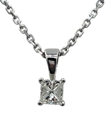 Princess Cut Diamond Pendant Necklace in 14 Karat White Gold