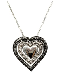 Black & White Diamond Stacking Triple Heart Pendant Necklace in Sterling SIlver