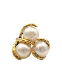 Three Akoya Pearl Abstract Cocktail Ring in Polished 14 Karat Yellow Gold