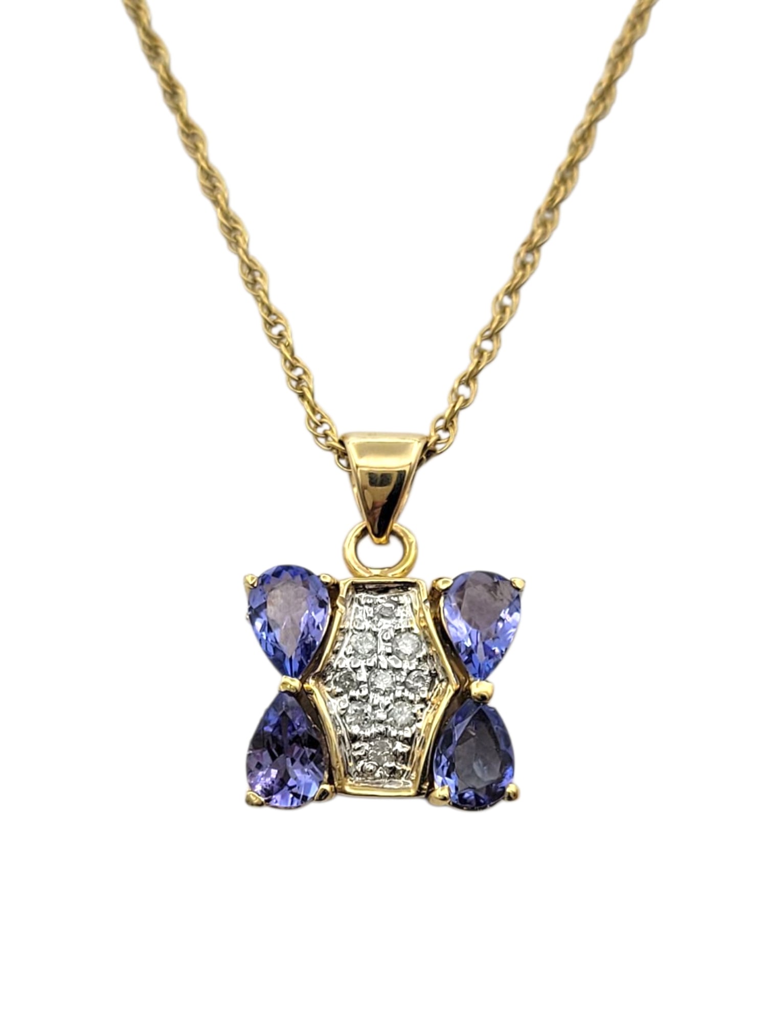 Tanzanite and Diamond Pendant Necklace in 14 Karat Yellow Gold (1 of 5)