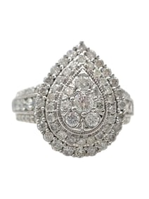 Invisible Set Pear Shape Double Halo Ring in 10 Karat White Gold