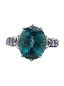 Oval Cut Tourmaline and Tanzanite Cocktail Ring in 14 Karat White