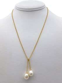 Drop Pearl Lariat Chain Necklace in 18 Karat Yellow Godl