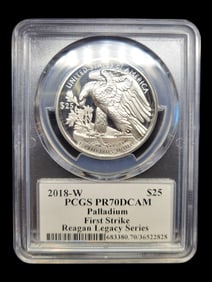 2018-W $25 PCGS PR70 DCAM Palladium First Strike Michael Reagan Signed Series