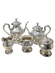 Frank M. Whiting Sterling Silver Floral Motif Tea Set