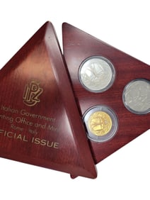 Italian Government Year 2000 Millennium Gold, Silver & Titanium 3-Coin Set with Diamonds
