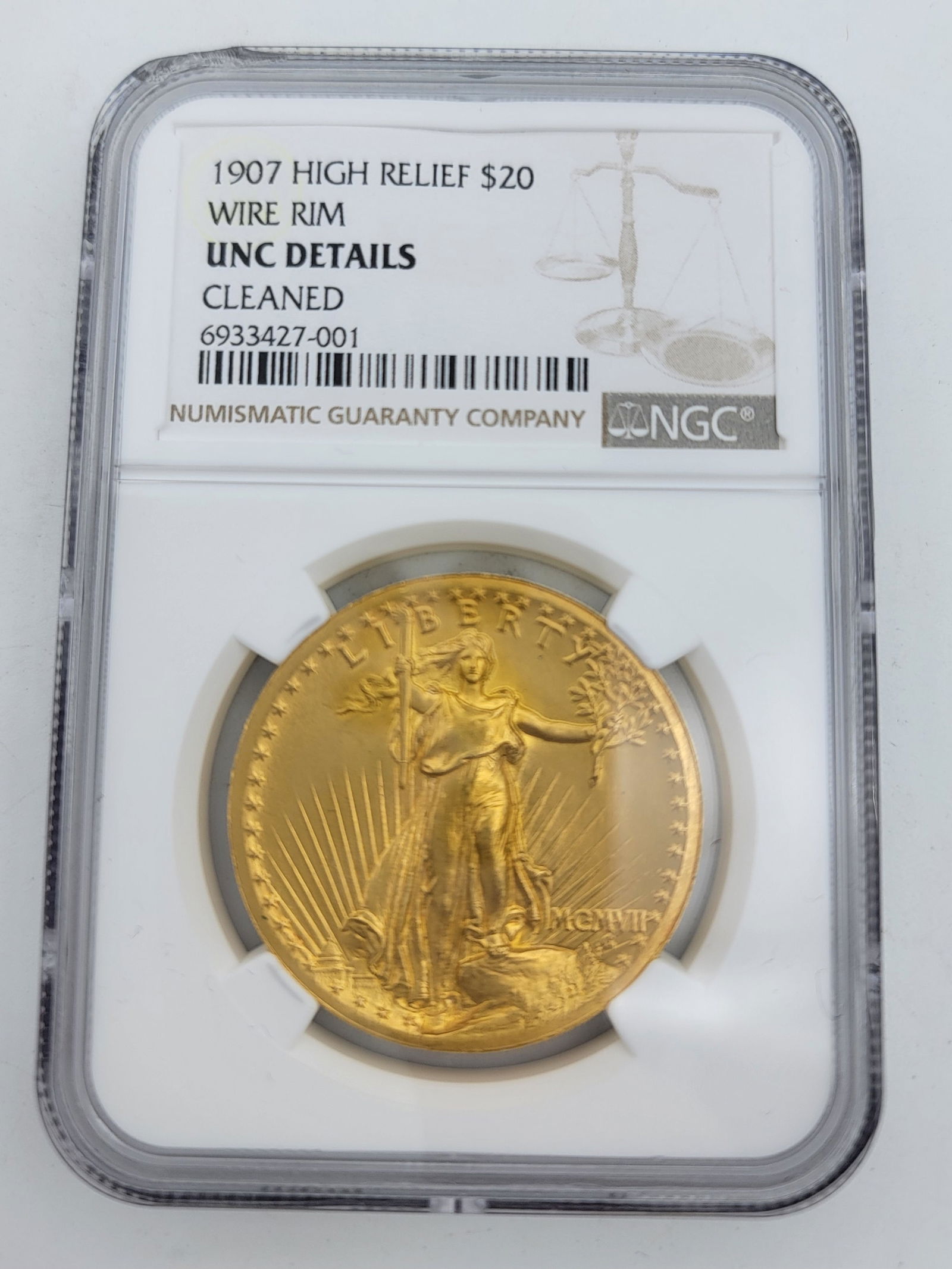 1907 High Relief $20 St Gaudens Gold Coin Wire Rim UNC Details NGC (1 of 4)
